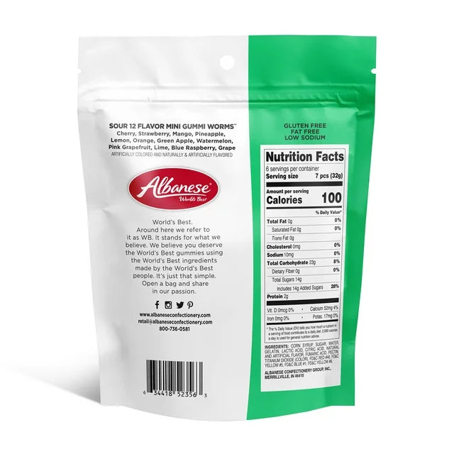 Albanese Gummi Mini Worms - Sour 12 Flavors
