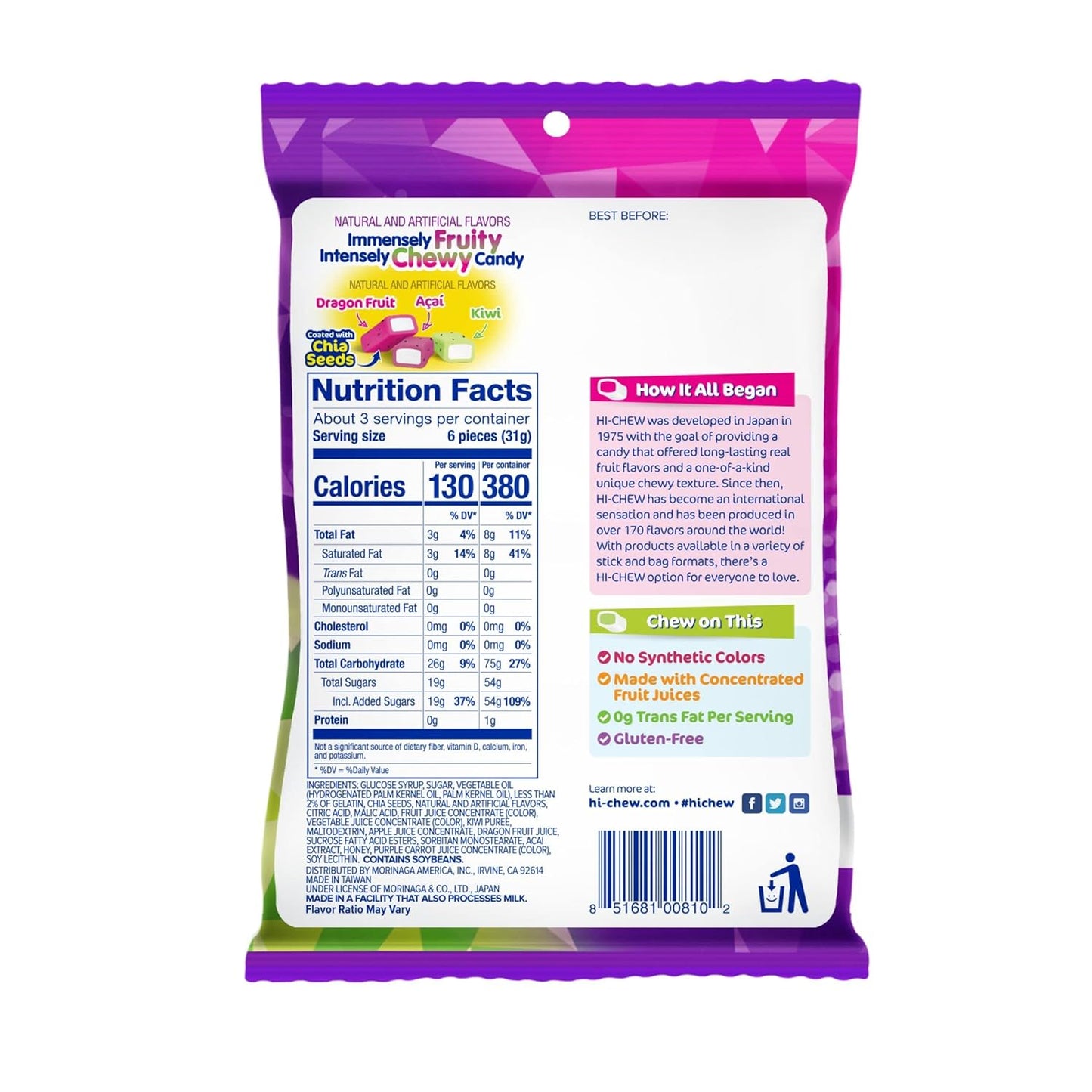 Hi-Chew Japanese Chewy Candy - Superfruit Mix (Acai, Kiwi, Dragon Fruit)