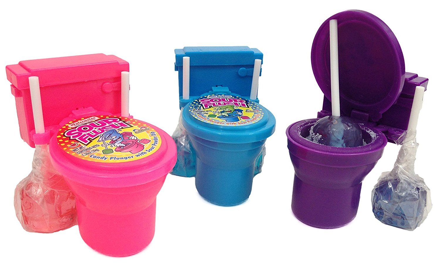 Kidsmania Sour Flush Candy Plunger Pops with Sour Powder Dip Toilet