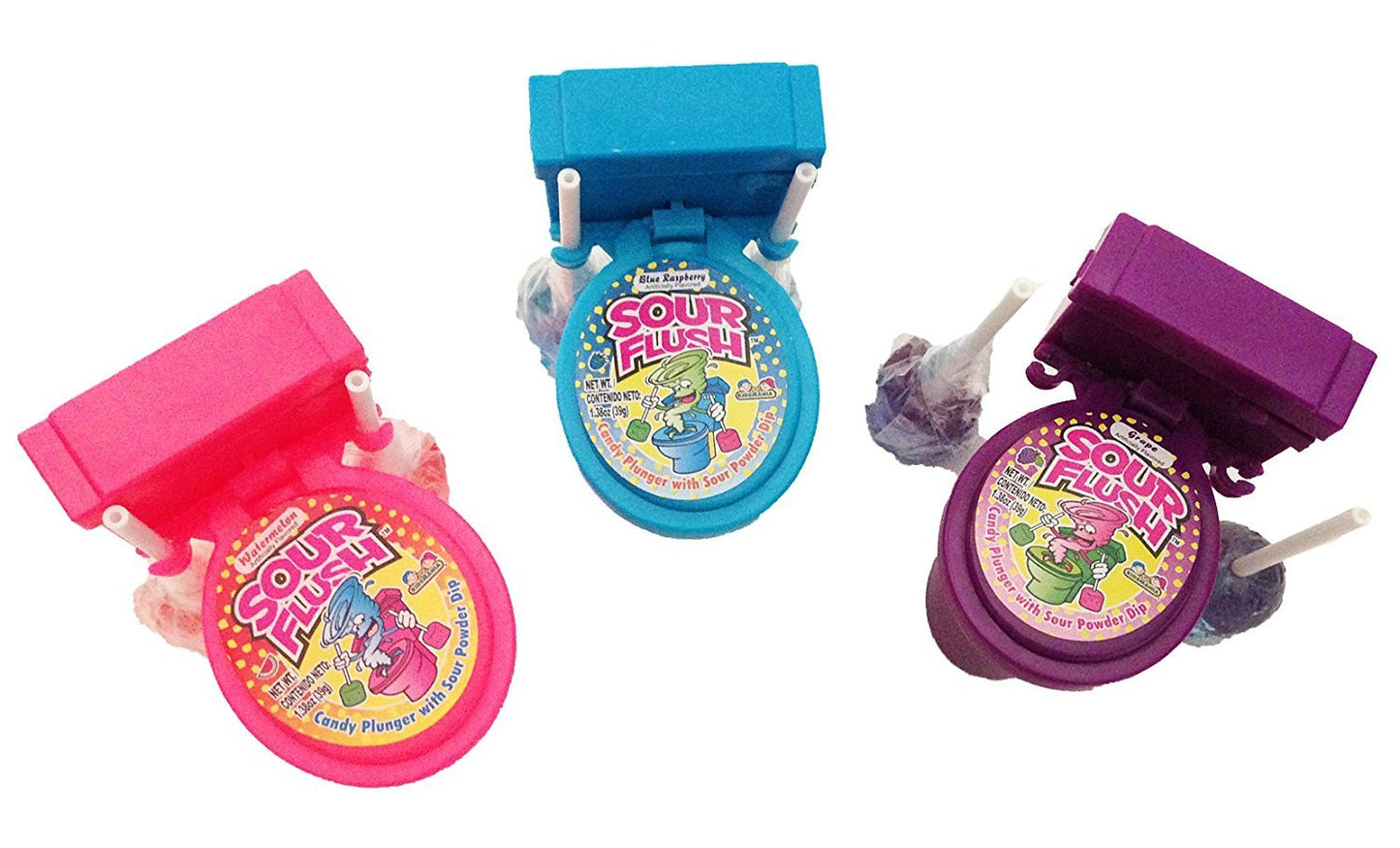 Kidsmania Sour Flush Candy Plunger Pops with Sour Powder Dip Toilet - Set of 3