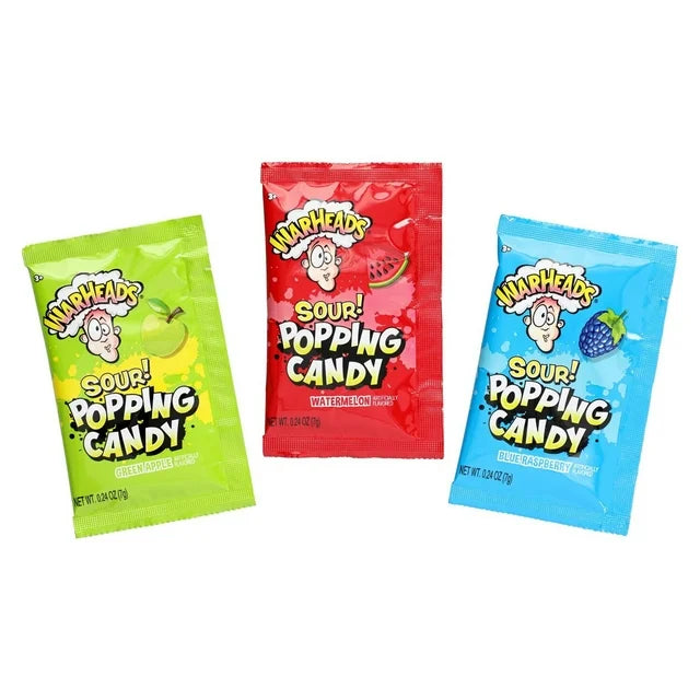 Warheads Popping Candy, Sour Pop Rocks Candy (Blue Raspberry, Green Apple, Watermelon)