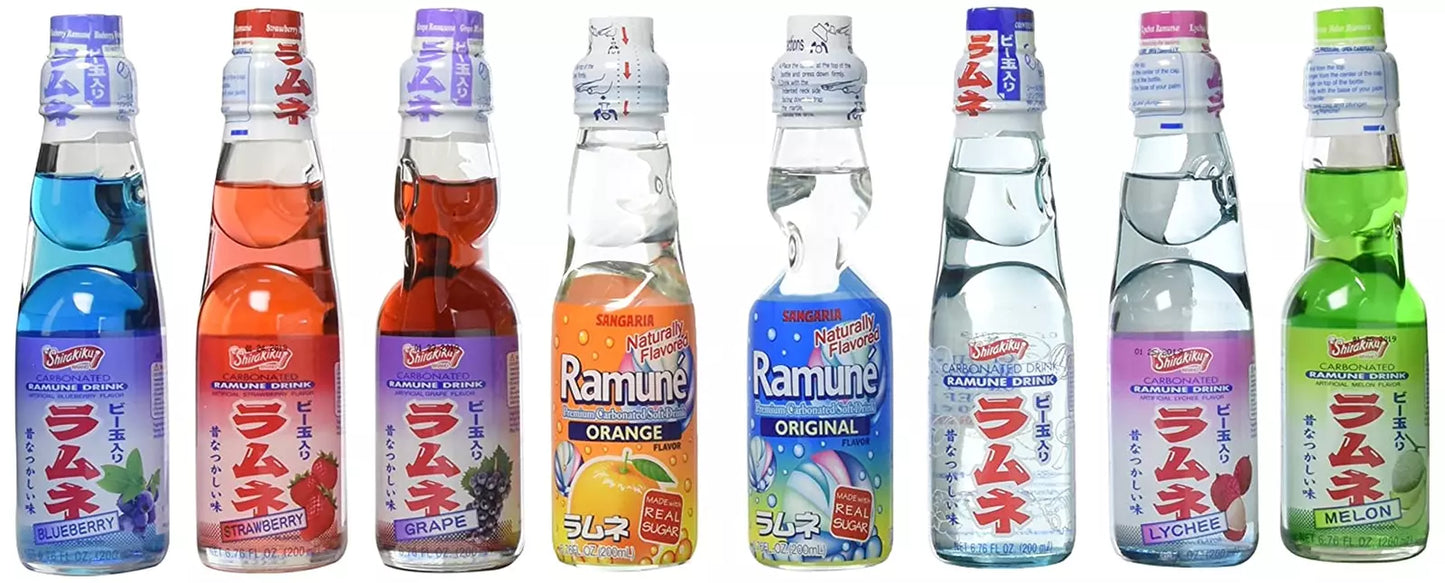 Ramune Japanese Sparkling Soda - 8 Pack Variety Box With 8 Unique Flavors